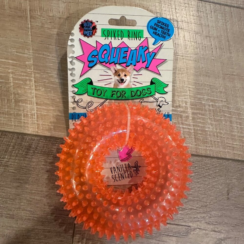 BOW WOW PETS SPIKED RING SQUEAKY TOY FOR DOGS NEW ORANGE